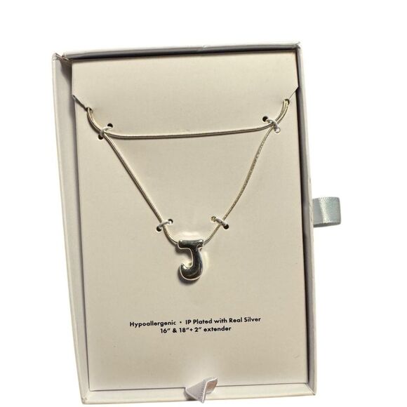 Unwritten Hypoallergenic silver plated 'J' Pendant Necklace - Picture 3 of 5